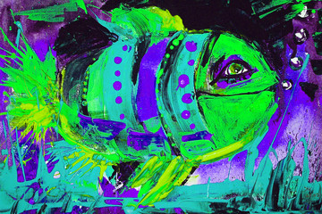 Dipinto verde viola pesce fantasia mondo marino 
