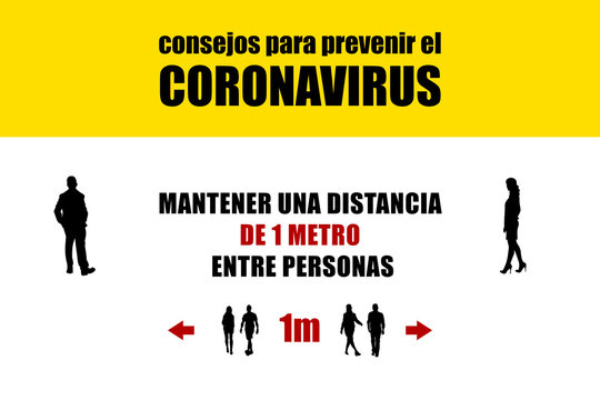 Tablero consejos para prevenir el coronavirus. Cartel amarillo de consejos para prevenir el coronavirus.