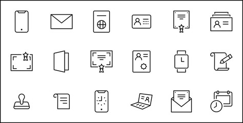 Set of Legal Documents Related Vector Line Icons. Contains such Icon as Visa, Contract, Declaration, License, Permission, Grant and more. Editable Stroke. 32x32 Pixels