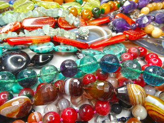 jewelry fashion beads necklace background with colorful crystals