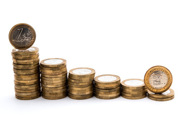 conceptual representation of changes in the euro against world currencies, horizontal photo