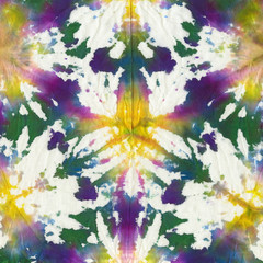 Sample of cotton fabric dyed in technology tie-dye (shibori, bandana)