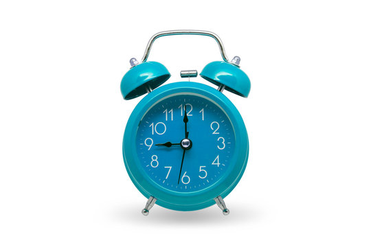 Blue  alarm retro clock on isolate background.