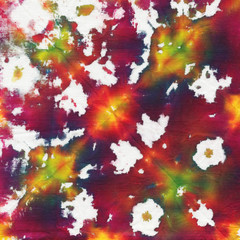 Sample of cotton fabric dyed in technology tie-dye (shibori, bandana)