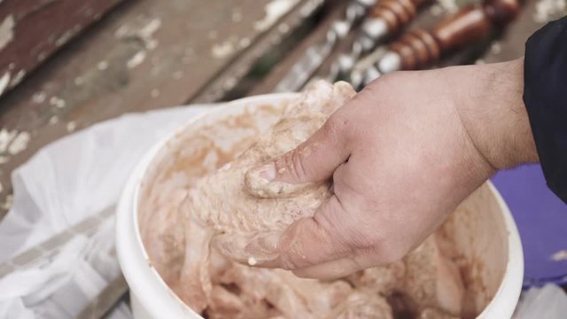 Stringing chicken wings