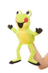 A happy frog puppet, hand puppet animal