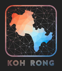 Koh Rong map design. Vector low poly map of the island. Koh Rong icon in geometric style. The island shape with polygnal gradient and mesh on dark background.