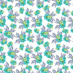Fototapeta na wymiar Vector seamless pattern with leaves and flowers on white background. Floral illustration for textile, print, wallpapers, wrapping.