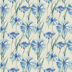 Watercolor Cornflowers Seamless Pattern