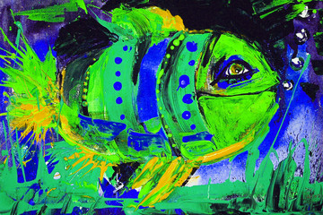 Dipinto acrilico pesce verde tropicale fantastico © Kateryna Kovarzh