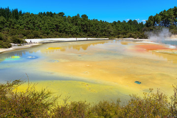 The "Artist's Palette", an area of brightly colored pools in the Waiotapu geothermal area near Rotorua in New Zealand's Taupo Volcanic Zone