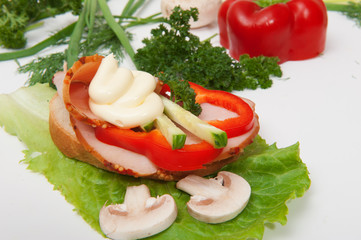 Sandwich with vegetables and herbs