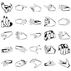 Female hands with manicure, vector set of beautiful woman hands isolated on white background