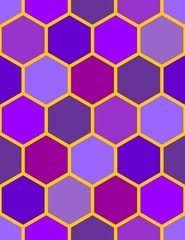 Abstract seamless pattern with different colored violet hexagons. Vector design.