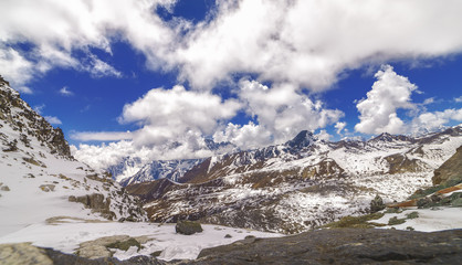 View of Himalayan mountains and sky from Cho La Pass, 5,420 metres, Nepal.