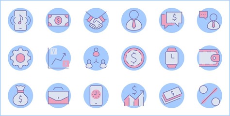 Set of Business vector line icons. It contains symbols of a handshake, a user, dollar pictograms, gears, a briefcase, a bag of money, a schedule and much more. Editable Stroke. 32x32 pixels.