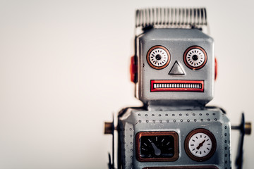 Vintage tin robot portrait. Color tone tuned