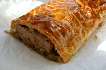 Meat pie, golden fried crust juicy filling appetizer pie.