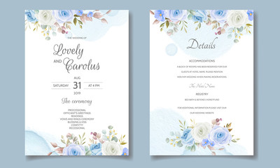 Fototapeta na wymiar Beautiful wedding invitation card template with spring leaves and flower