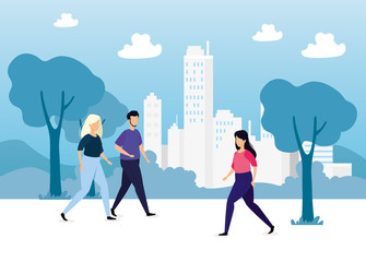 urban scene with people avatar characters vector illustration design