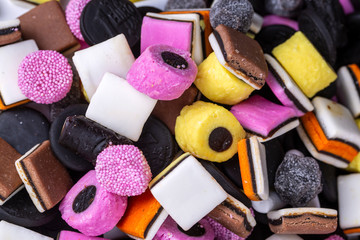 Liquorice allsorts fondant and licorice sweets or candy studio isolated