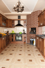Kitchen interior. Kitchen set made of wood.