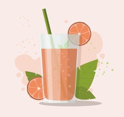 Glass of grapefruit juice with sliced grapefruit. Healthy food and drink .