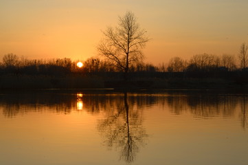 Obraz na płótnie Canvas Chorzow Śląskie Poland. Sunset on the lake.