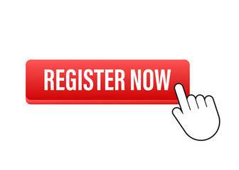 Register now with cursor button. Internet icon. Pointer click icon. Vector stock illustration.