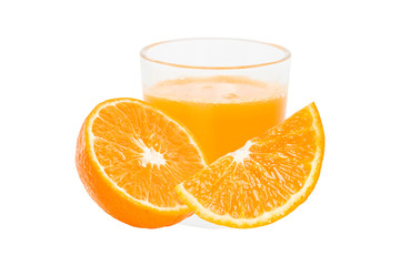100% Orange juice and sliced fruits isolate on white background.clipping paths.