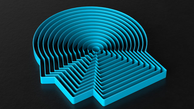 3d illustration male head in the form of labirint on black background. Problem-solving concept.