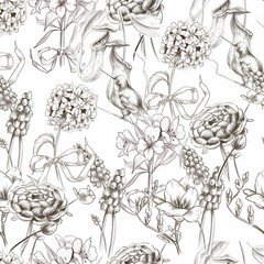 Seamless pattern with colors on a white background. elegant wild flowers. for fabric, Wallpaper. childlike