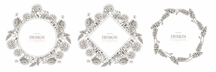 Flowers bouquet invitation text frame wedding card graphics hydrangea roses peonies