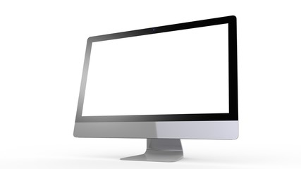 flat monitor white screen computer, pc display digital illustration screen and slim 3d