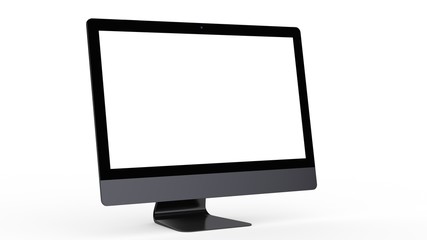 flat monitor white screen computer, pc display digital illustration screen and slim 3d