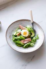 Smoked salmon salad, egg and vegetable