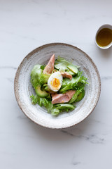 Smoked salmon salad, egg and vegetable