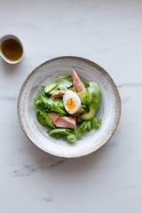 Smoked salmon salad, egg and vegetable