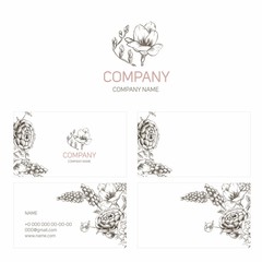Set. Logo with a flower. Business card with flowers on a white background. Template