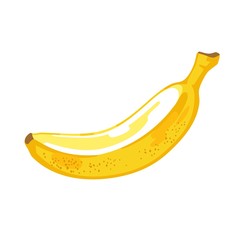Banana fruit logo isolated on white, textured realistic flat vector illustration. Graphic color label, element for design.