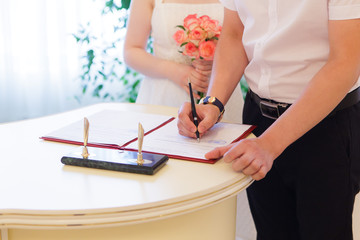 Just Married sign in the registry office