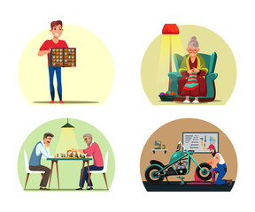 Set of vector hobby characters man and woman