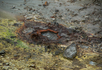 Hole of a thermal water in Furnas lake, Sao Miguel island, Azores, Portugal, Europe.