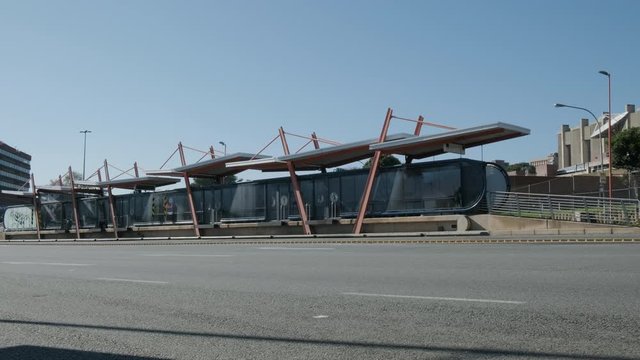 A empty bus stop in Johannesburg, South Africa during the covid-19 coronavirus national lockdown. 