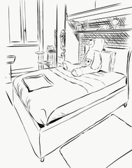 drawing of interior home Black and white