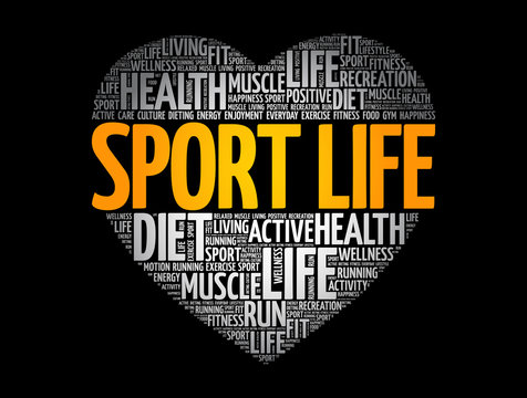 Sport Life heart word cloud, fitness, sport, health concept background