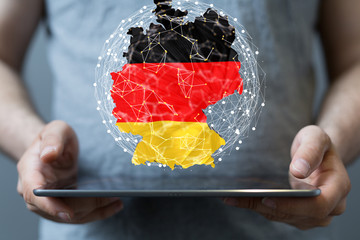 map of Germany. Wire frame 3D mesh polygonal network line, design.