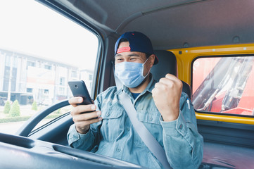 Truck driver wearing a mask