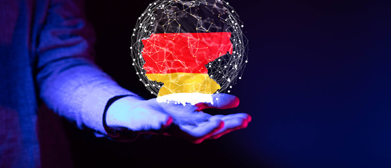 map of Germany. Wire frame 3D mesh polygonal network line, design.