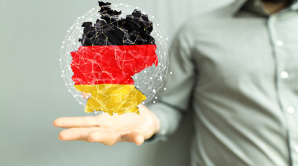 map of Germany. Wire frame 3D mesh polygonal network line, design.